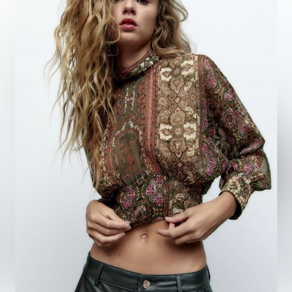 NWT Zara Paisley Print Blouse - Size Large